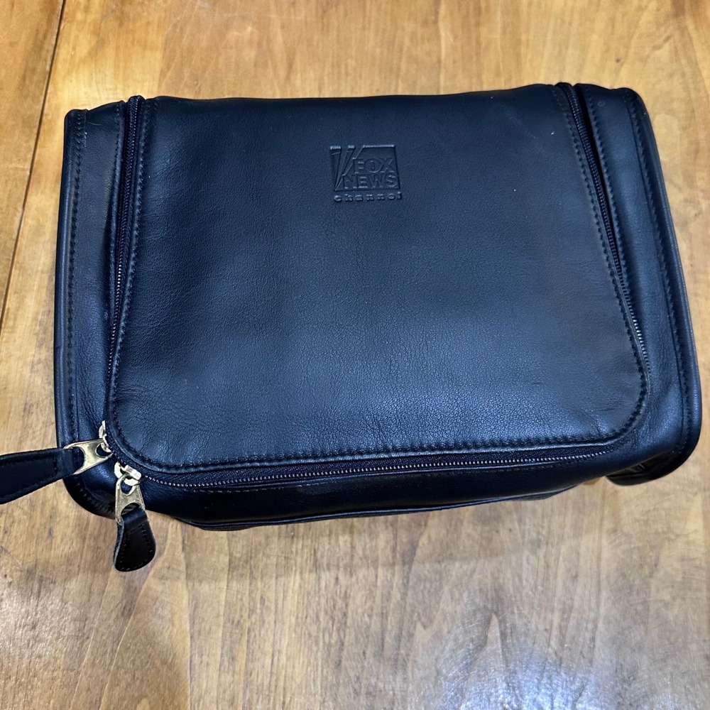 Vintage Coach Fox News Logo Leather Toiletry Dopp Kit Bag Mens OS Black